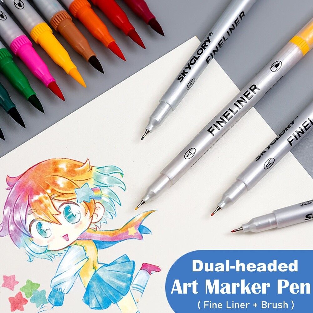 24 Watercolor Dual Tip Brush Pens With 0.4mm Fine Liner Pens Art Marker Pens