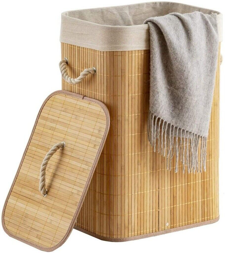 Bamboo Laundry Hamper Basket Wicker Clothes Storage Bag Sorter Bin With Lid