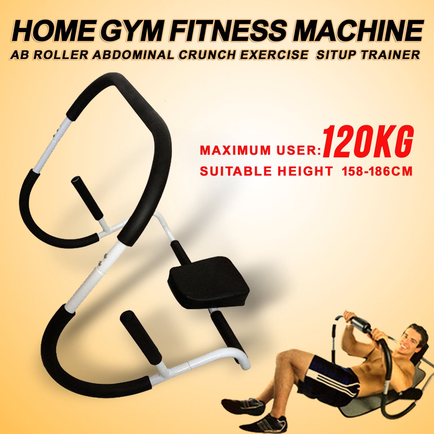 Home Gym Fitness AB Roller Abdominal Crunch Exercise Machine Situp Trainer