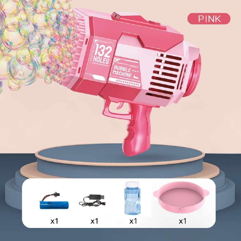 Gominimo 132 Holes Rechargeable Bubbles Machine Gun for Kids (Pink)