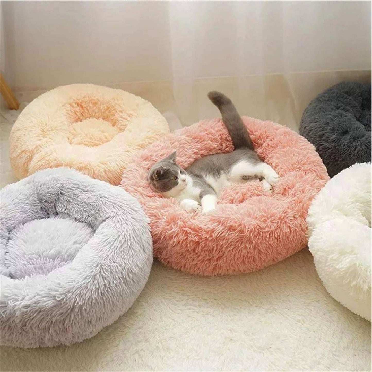 Floofi Calming Pet Bed Round Soft Comfy Plush Sleeping Washable 80cm Grey