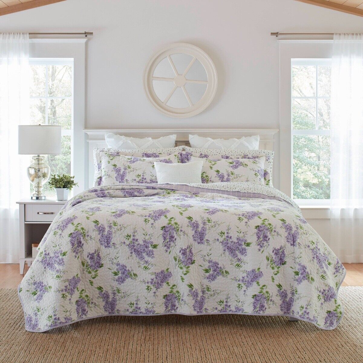 Laura Ashley Keighley Printed Coverlet Set -Lilac