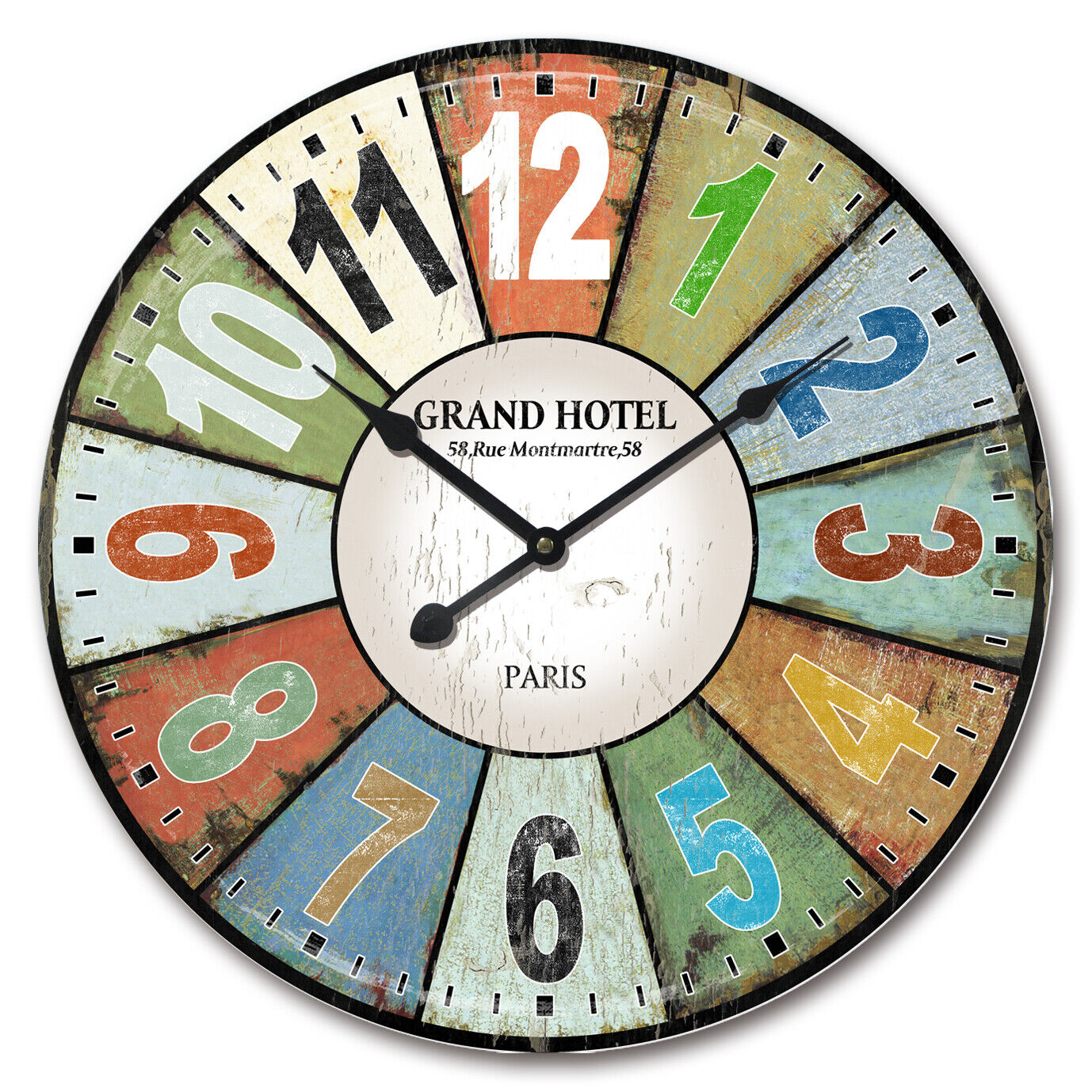 60cm Wall Clock Large MDF Round Grand Hotel Multicolour Home Decor