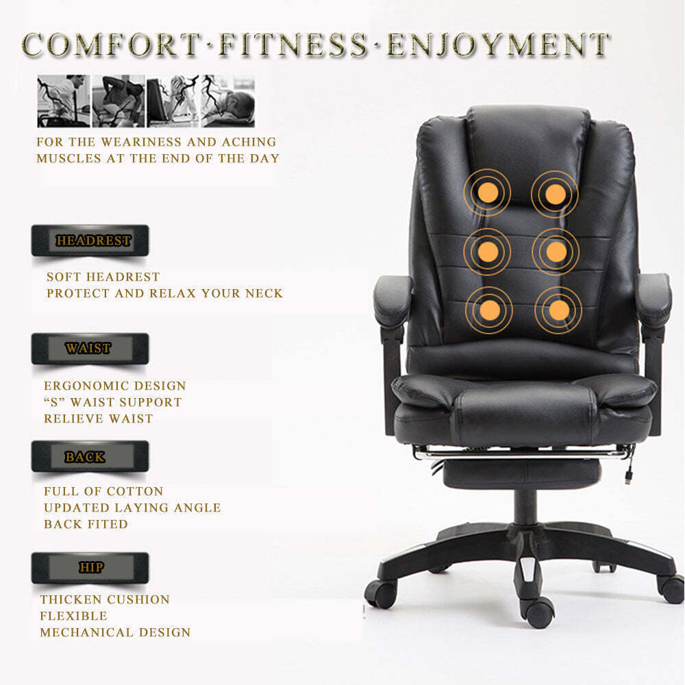 Executive Office Chair Black PU Leather Massage Computer Gaming Gas Lift Seat