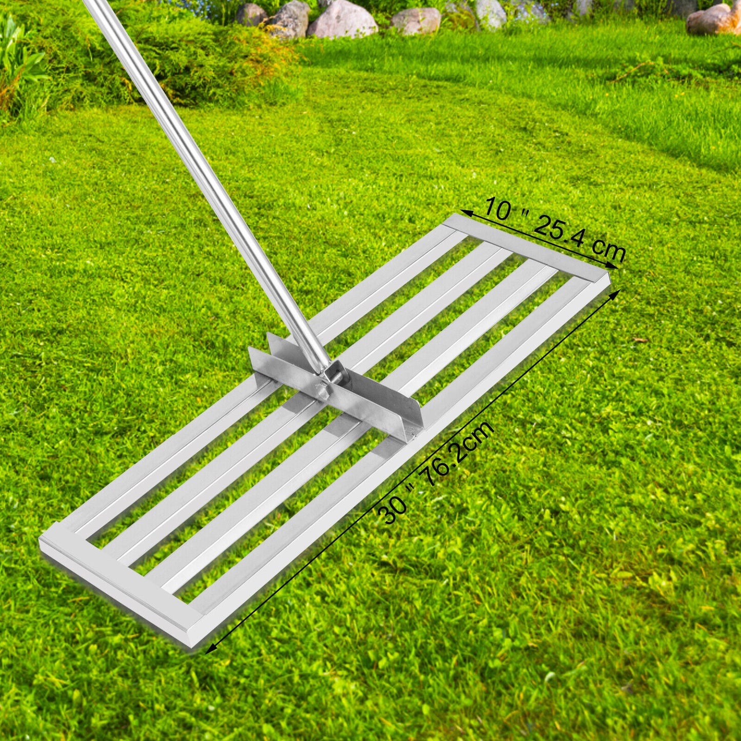 Lawn Level Rake Lawn Leveler Tool 30"x10" Stainless Steel 77" Soil Leveler