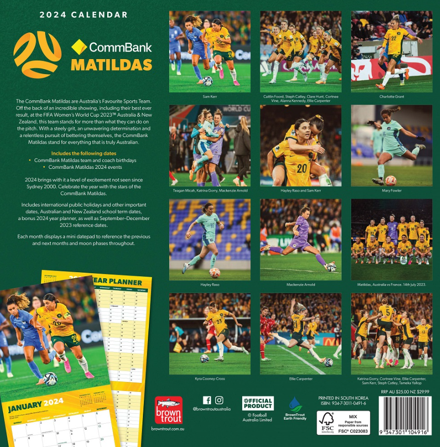 2024 Calendar Matildas Square Wall, Browntrout thefastchef