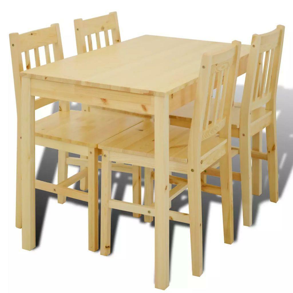 5 Piece Solid Wooden Dining Dinner Breakfast Table and Seat Chairs Set - Natural