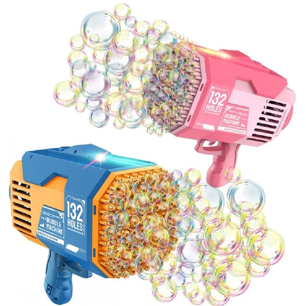 Gominimo 132 Holes Rechargeable Bubbles Machine Gun for Kids (Pink)