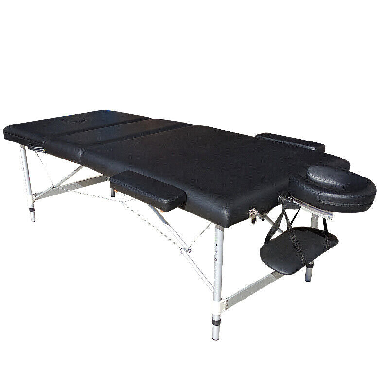 Portable Aluminium Massage Table 3 Fold Bed Therapy Waxing 75cm Black