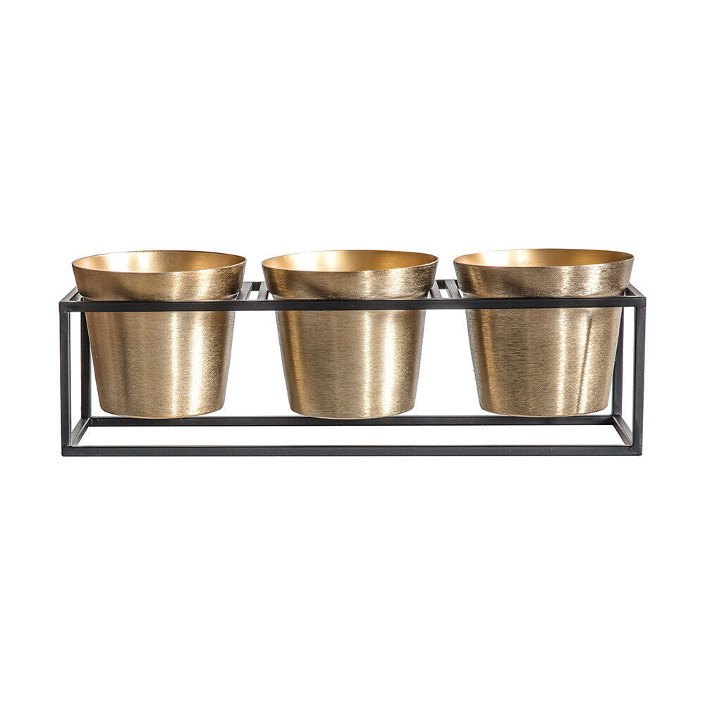 Hudson Living 58x19cm Ulivio Planter Triple Pot Garden Decor w/ Metal Frame Gold