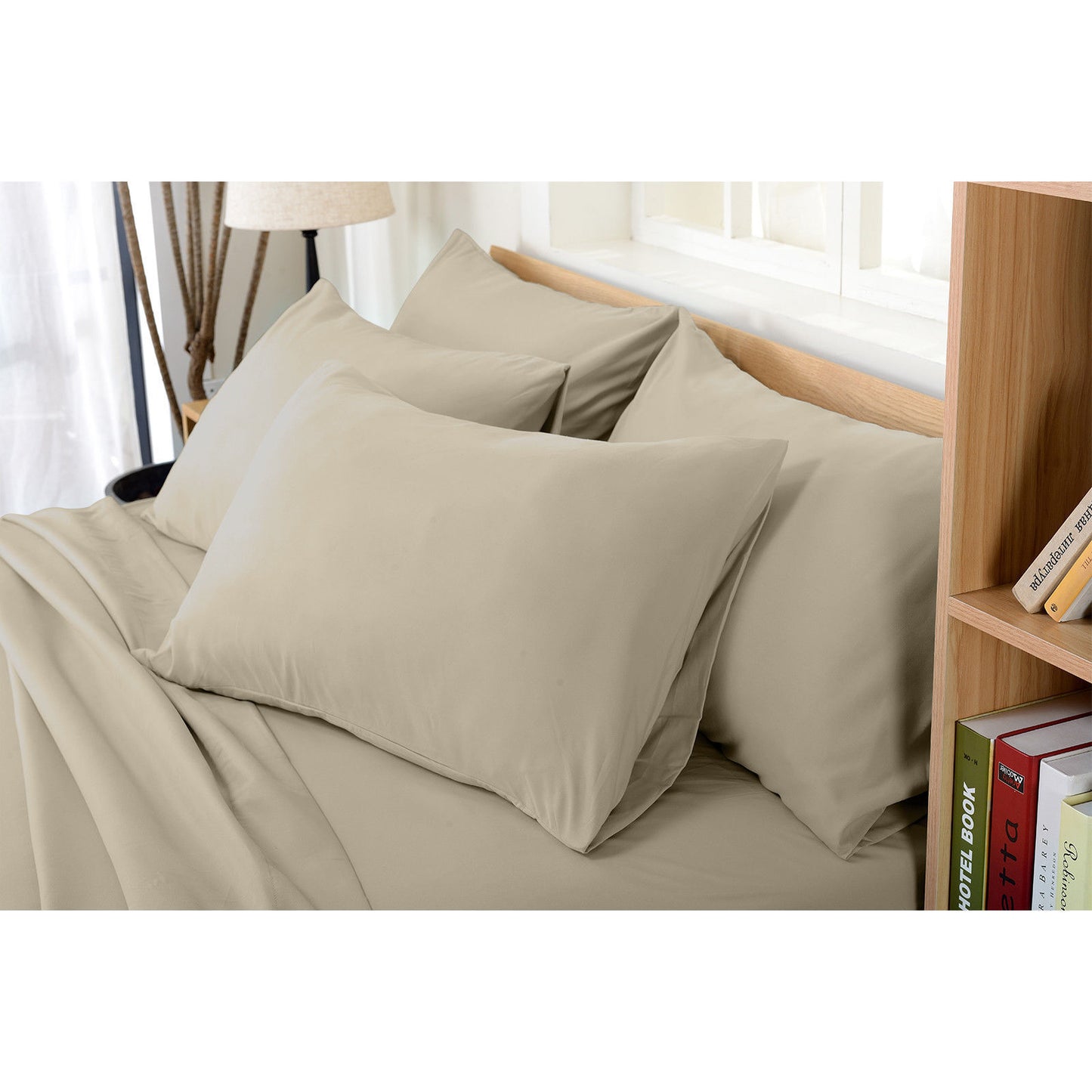 1000TC Ultra Soft 4 Pc Flat & Fitted Bed Sheet Set Pillowcases Queen Cream