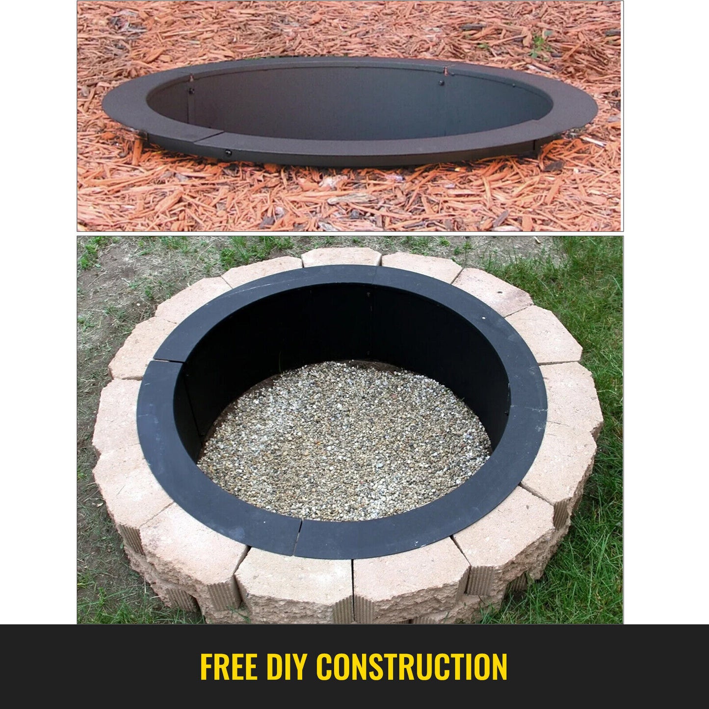 VEVOR Wood-Burning Steel Fire Pit Ring 114cm Outdoor Heater Garden Fireplace