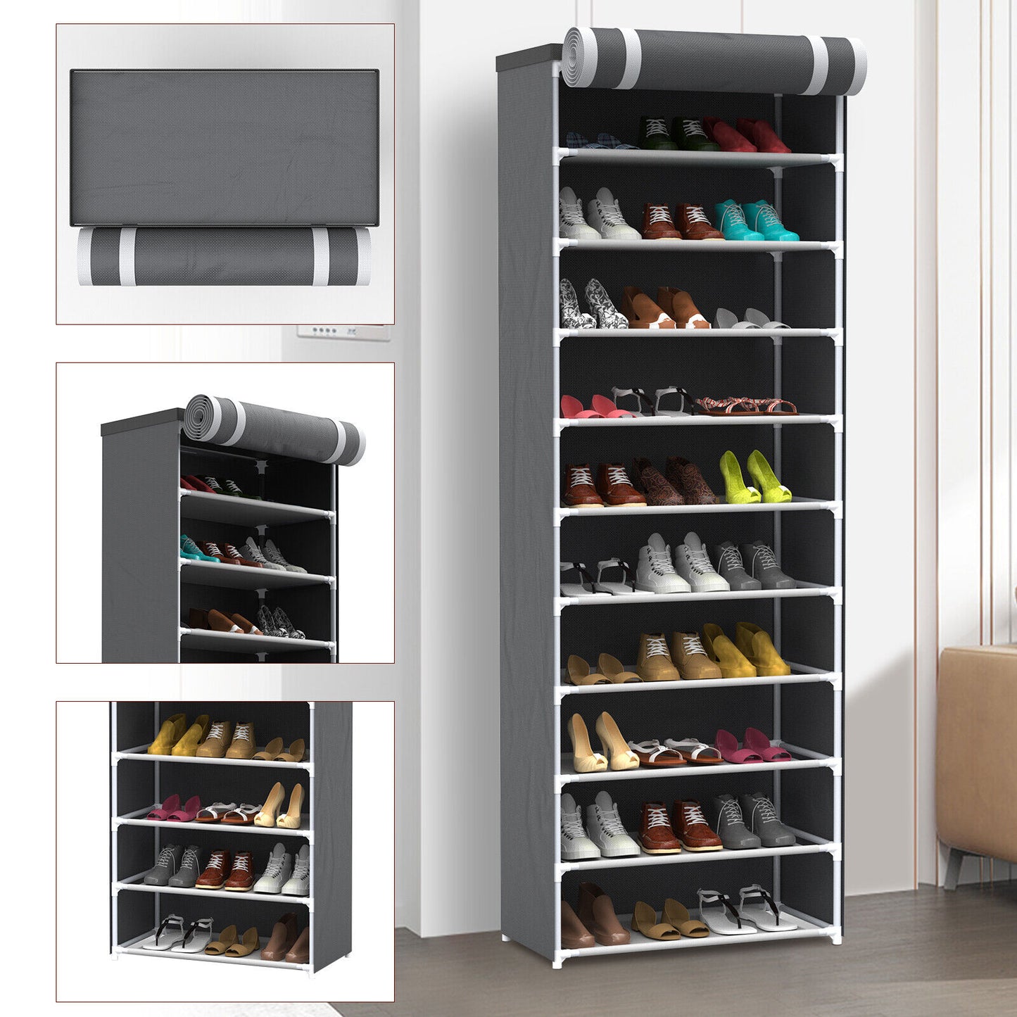 11 Layer 10 Shelf Shoes Cabinet Storage Organiser Shoe Rack Dustproof Standing