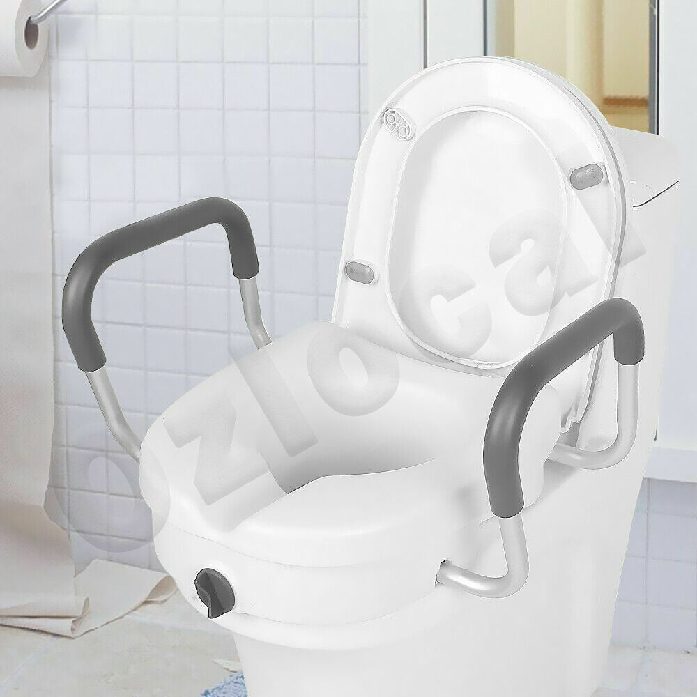 Raised Toilet Seat Elevated Portable White Removable Safety Armrest 5 Inch