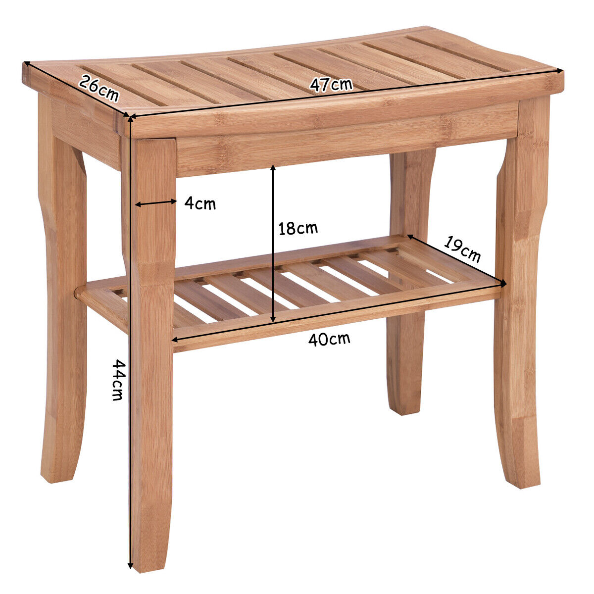 Shower Seat Bench Bamboo Bathroom Spa Organiser Stool W/ Storage Shelf