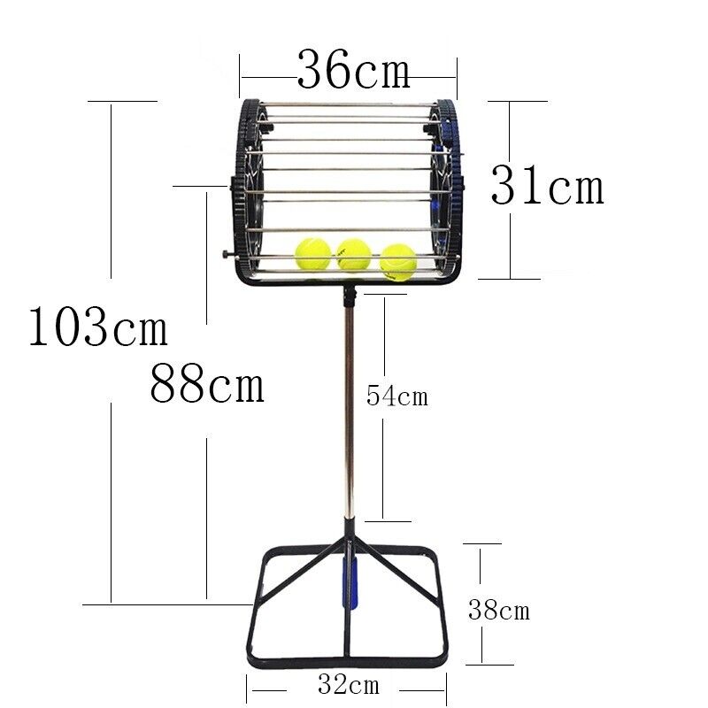 Tennis Balls Retriever Picker Hopper Roller Stand Trainer 80 Balls Storage