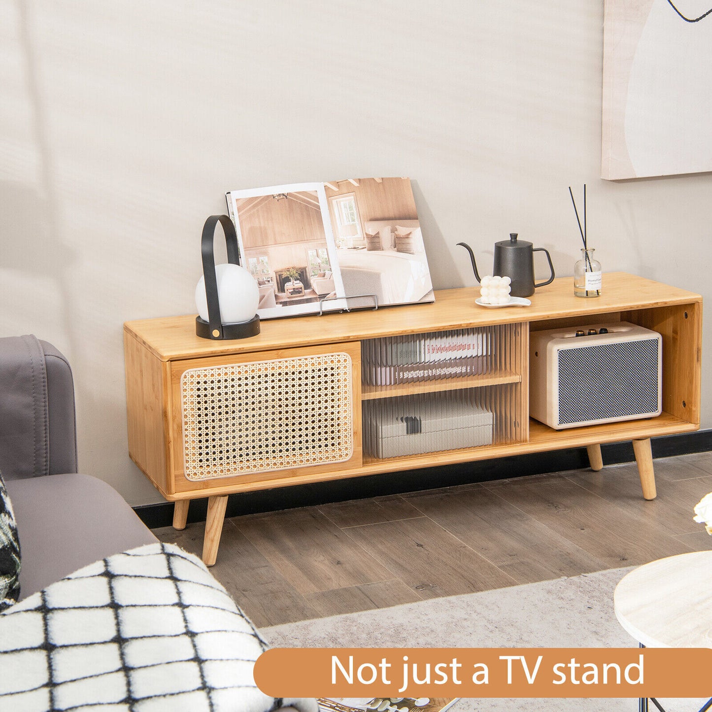 Giantex Bamboo TV Stand for TVs up to 55" Entertainment Center Media Console