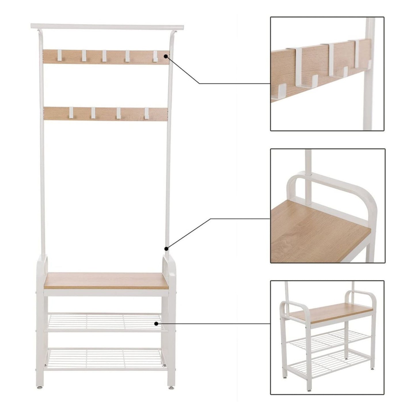 Vasagle Coat Clothes Rack Stand Garment Hanger Closet Shoe Organiser Cream