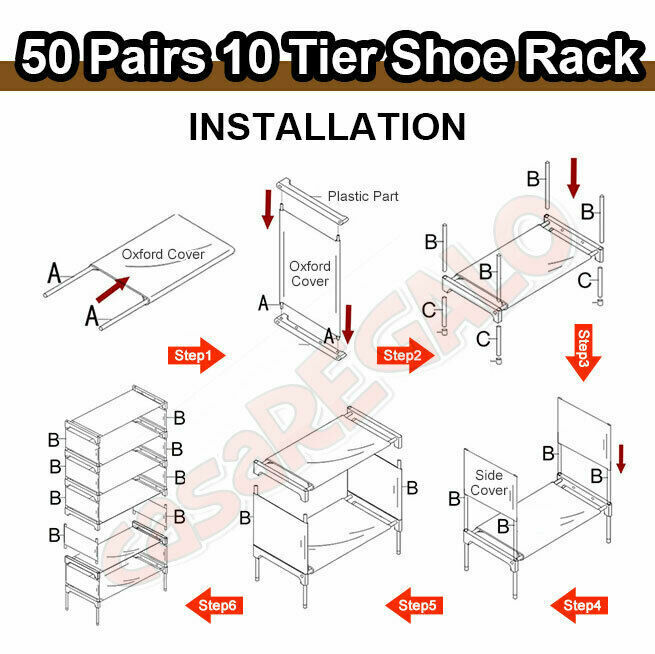 CASA 50 Pairs 10 Tiers Stackable Storage Shoe Rack Cabinet Organiser Steel Blue