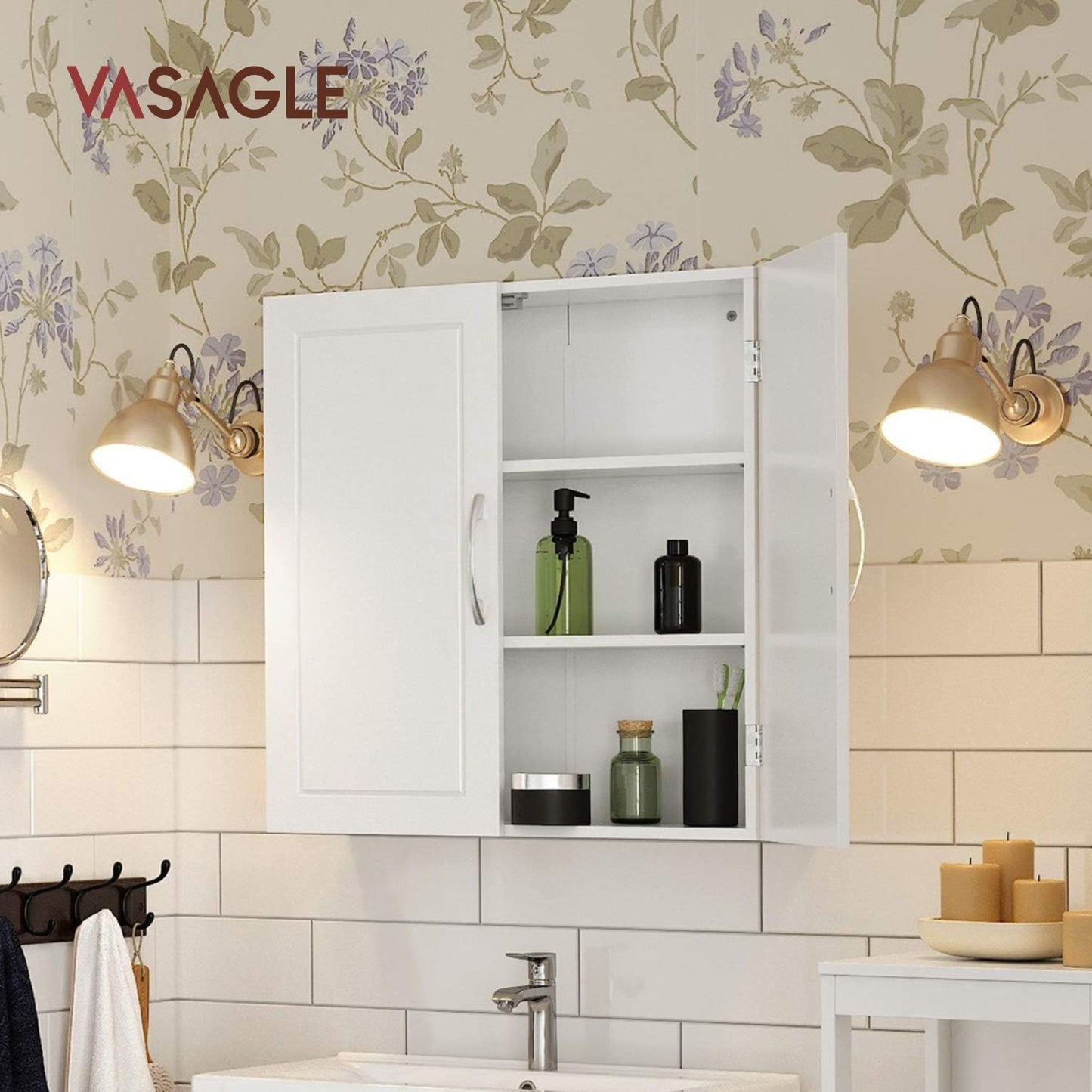 Vasagle Wall Cabinet Wall Mounted Storage Organiser Cupboard White