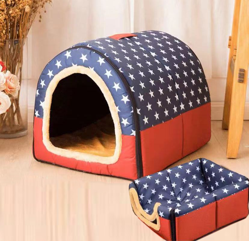 Pet Dog House Kennel Soft Igloo Bed Cave Cat Doggy Puppy Warm Cushion Fold