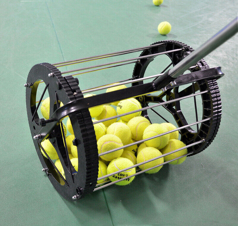 Tennis Balls Retriever Picker Hopper Roller Stand Trainer 80 Balls Storage