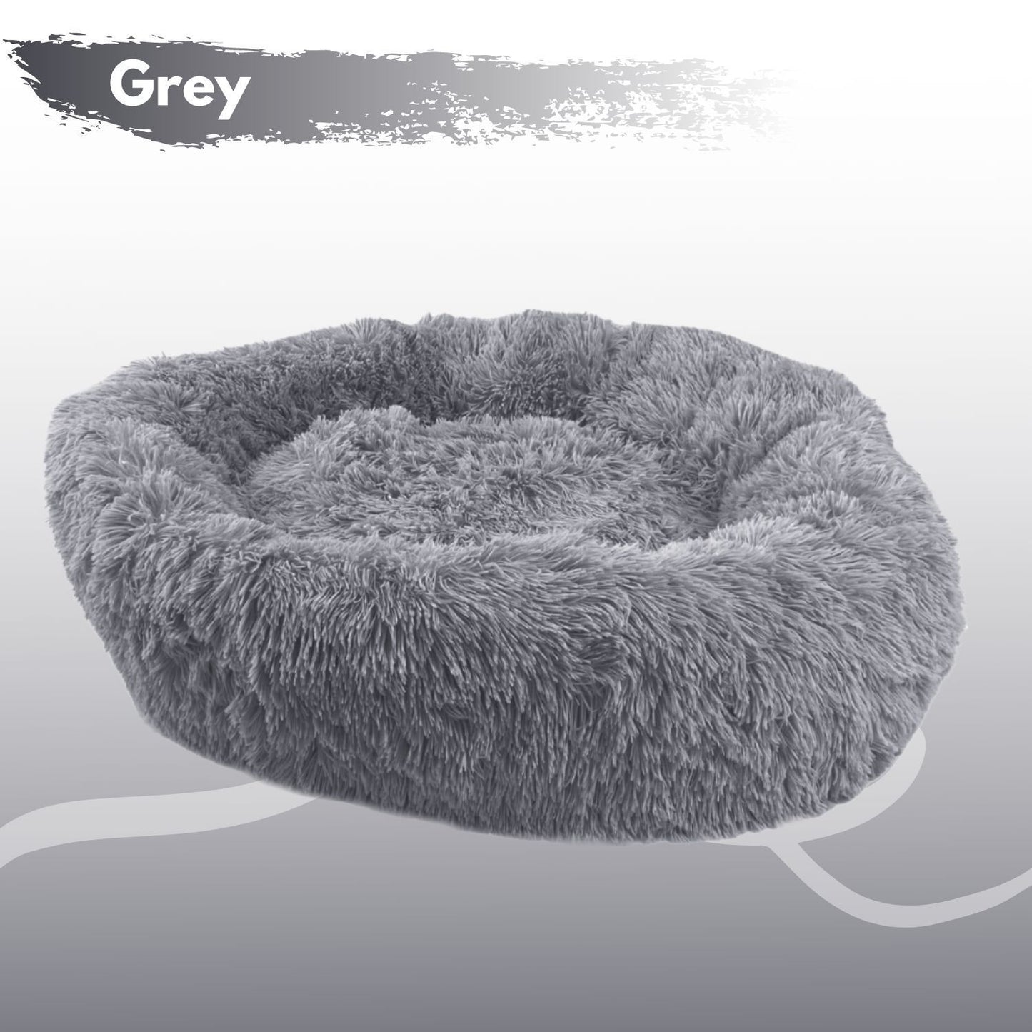 Floofi Calming Pet Bed Round Soft Comfy Plush Sleeping Washable 80cm Grey