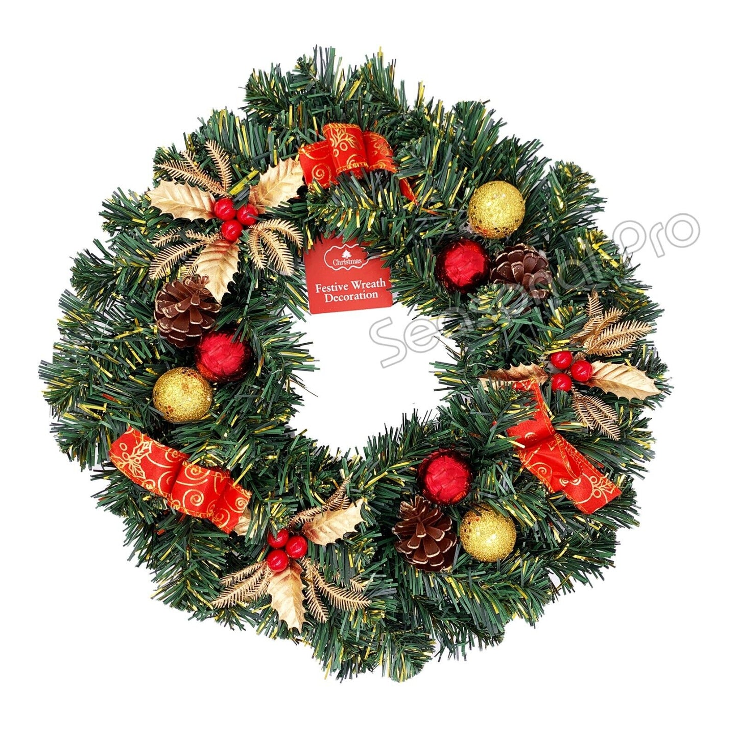 40cm Christmas Front Door Wreath Xmas Ornament Wall Hanging Garland Party Decor