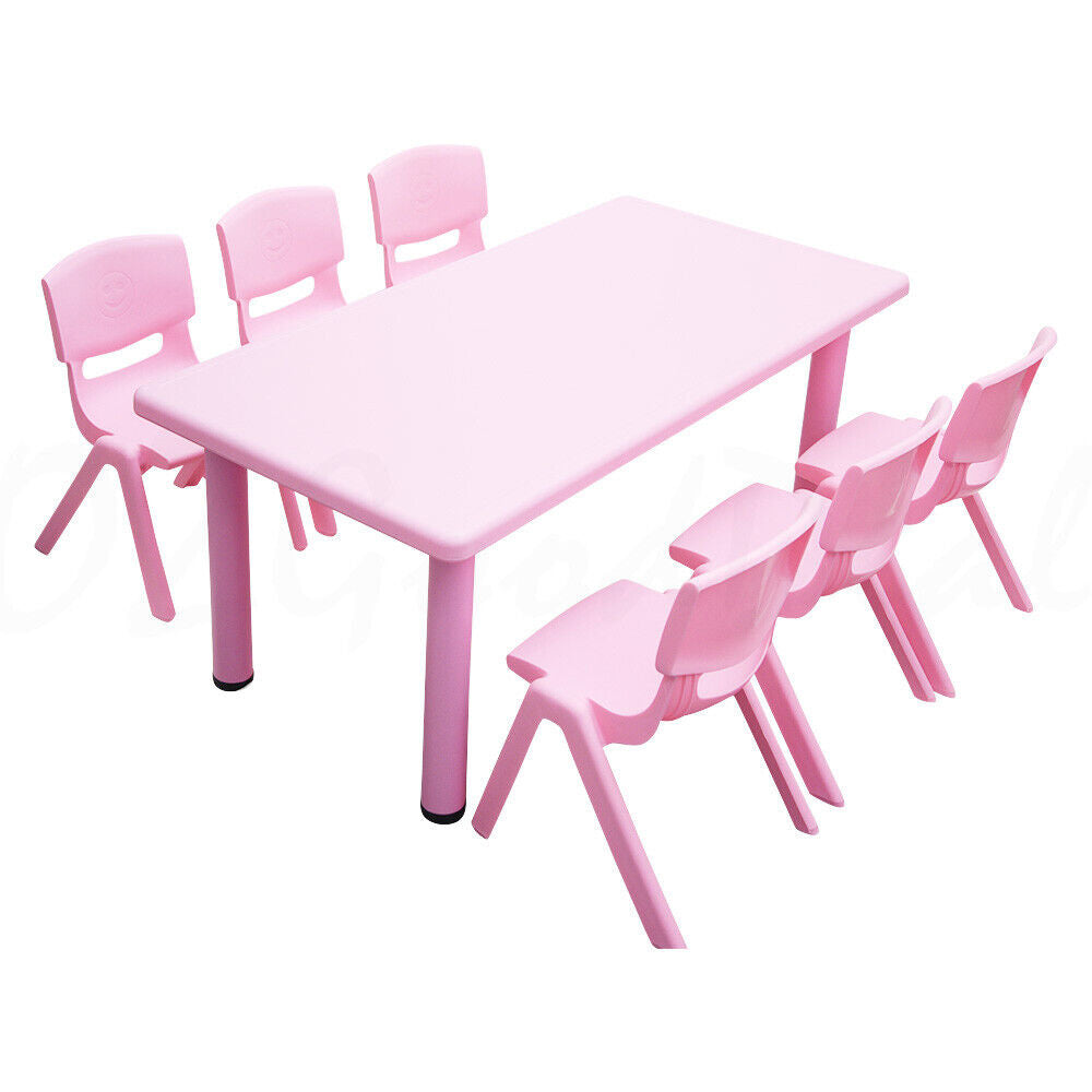 Large Kids Children Activity Study Desk Table and 6 Chairs Pink 120x60cm L