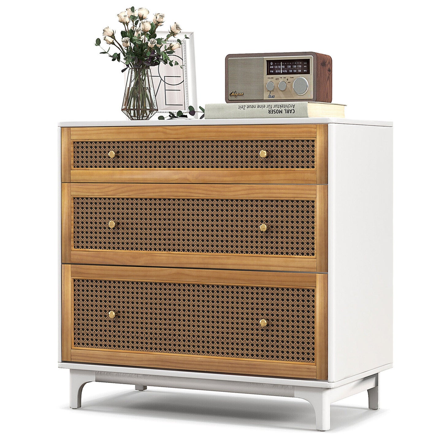 Giantex Modern 3-Drawer Dresser with Anti-toppling Device White & Brown