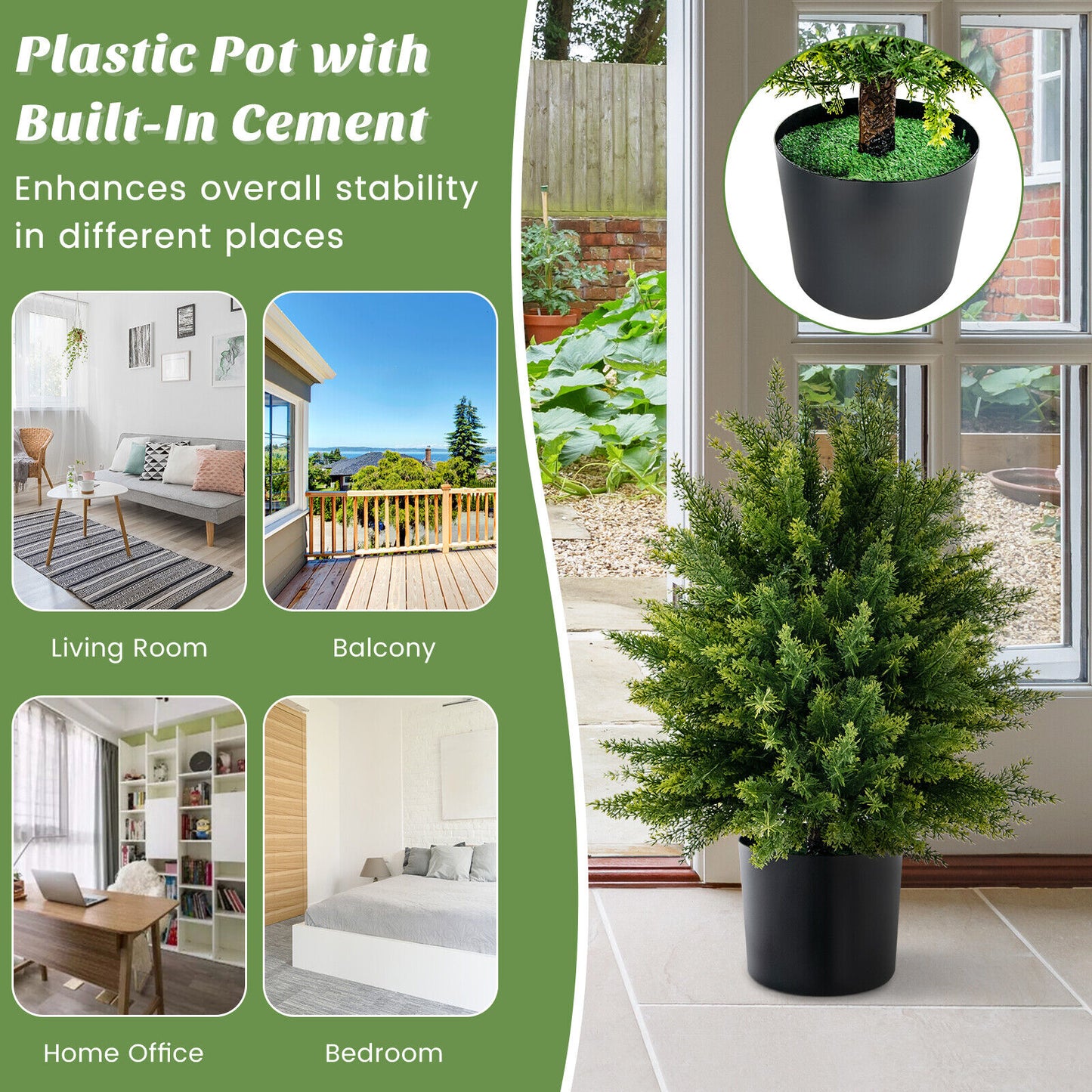 Giantex 54cm Artificial Cedar Topiary Ball Tree Shrub Bush Potted Tree Set of 2