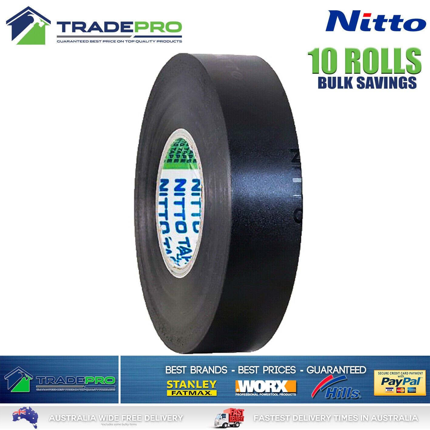 10x Rolls Nitto® Electrical Tape Black 18mm x 20m Insulation Denko Electric Bulk