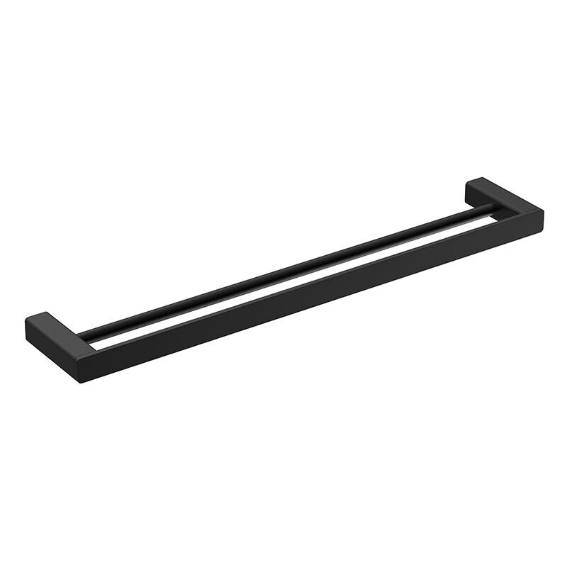 Matt Black 800mm Soft Rounded Square Double Towel Rail Brass Wall Mounted