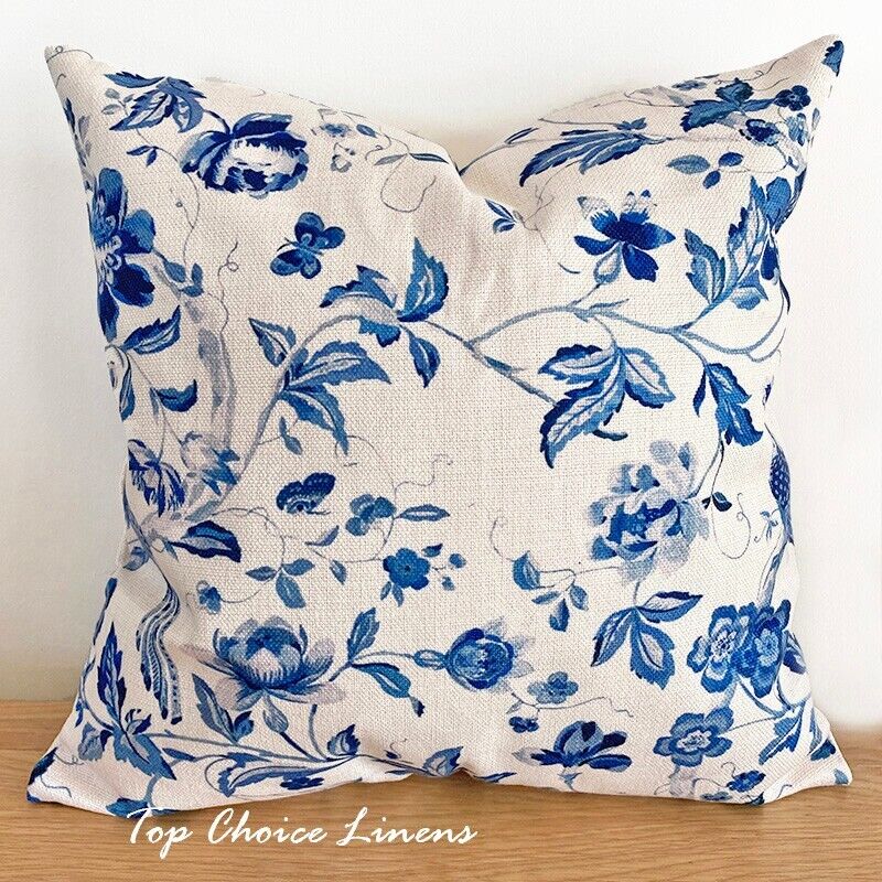 45x 45cm Home Pillow Case Hamptons Navy/Cream White Floral Print Cushion Cover