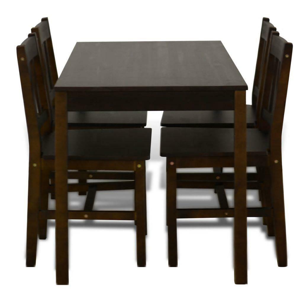 5 Piece Wooden Dining Dinner Breakfast Table and Seat Chairs Set - Brown