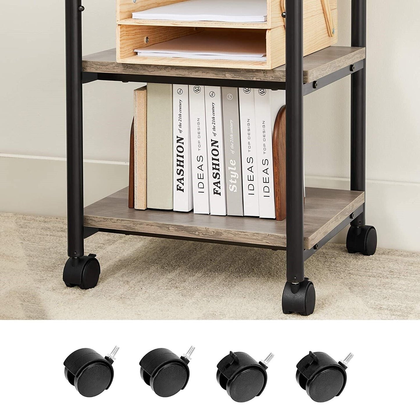 Vasagle 3-Tier Rack Machine Cart with Wheels and Adjustable Height Greige Black