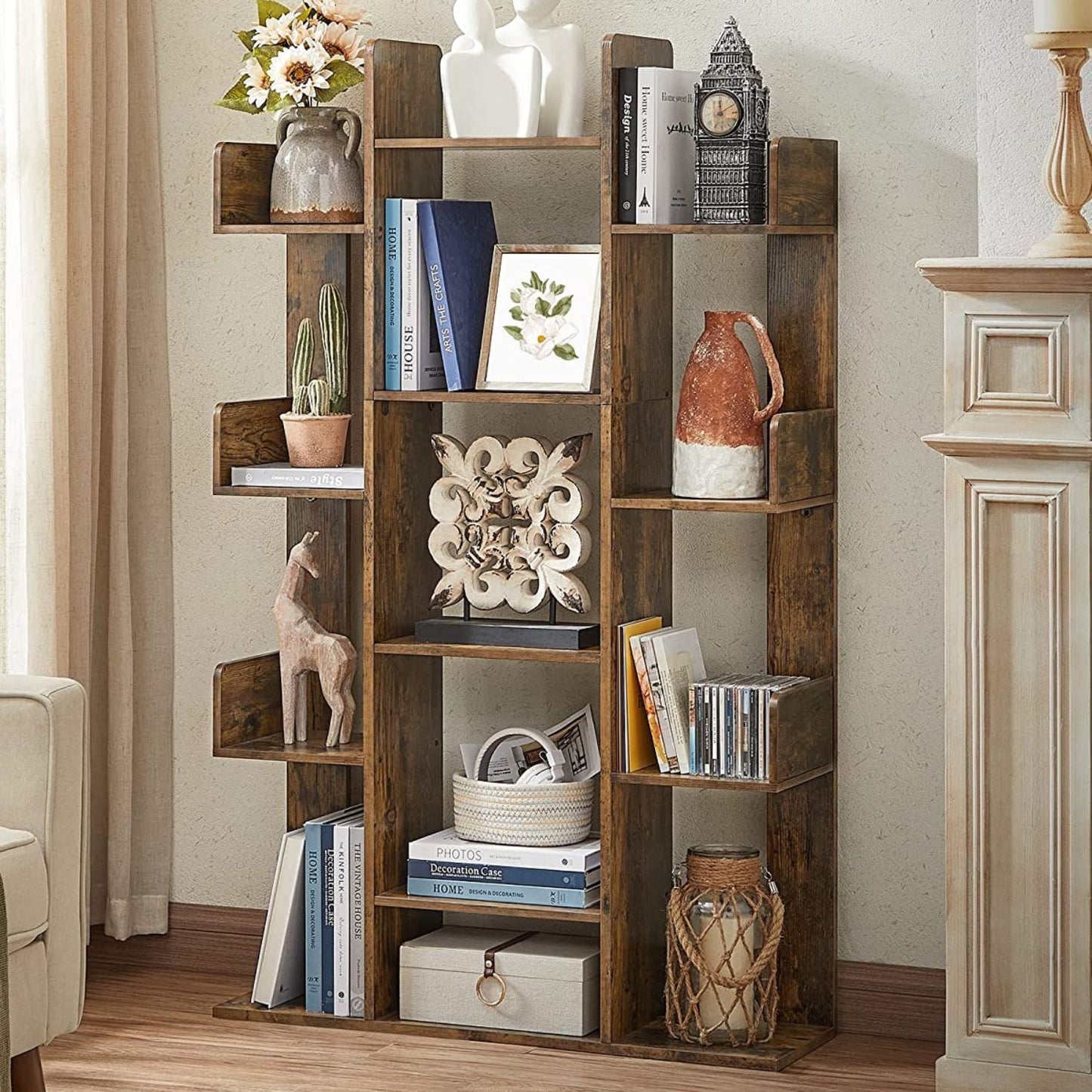 Vasagle Tree-Shaped Bookcase with 13 Storage Shelves Rounded Corners Brown