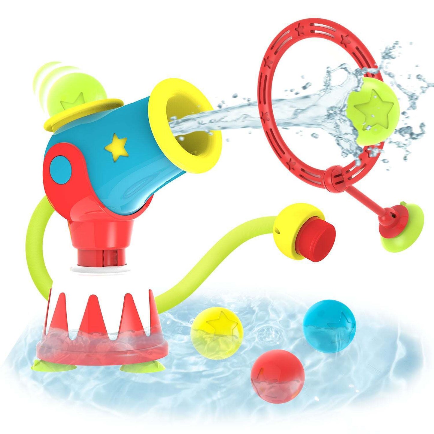 Yookidoo Ball Blaster Water Cannon Baby Kids Bathing Toy w Handy Storage Basket