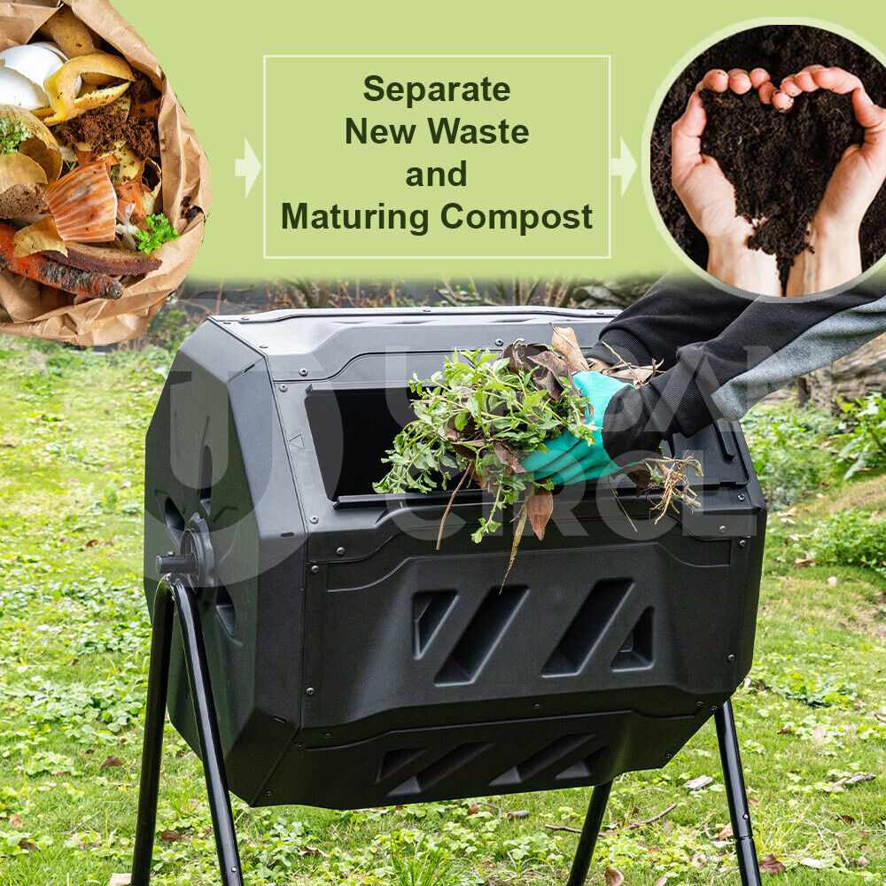 Groverdi 160L Compost Bin Tumbling Composter Dual Chamber Rotating Recycle Waste