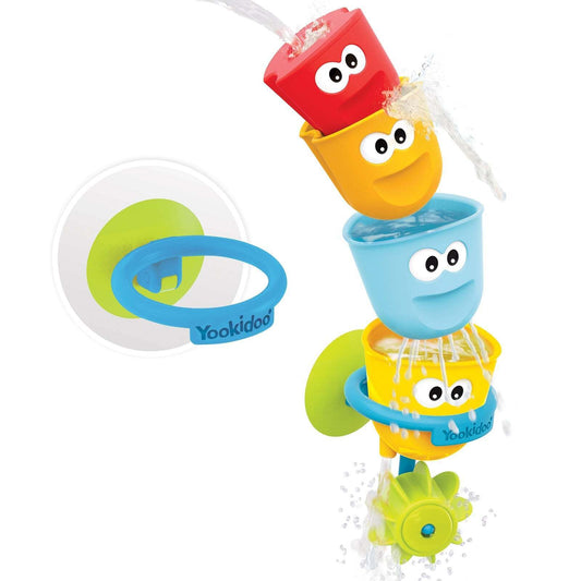 Yookidoo Fill N Spill Action Cups Kids Bath Toy 4 Stackable Bright Coloured Cups