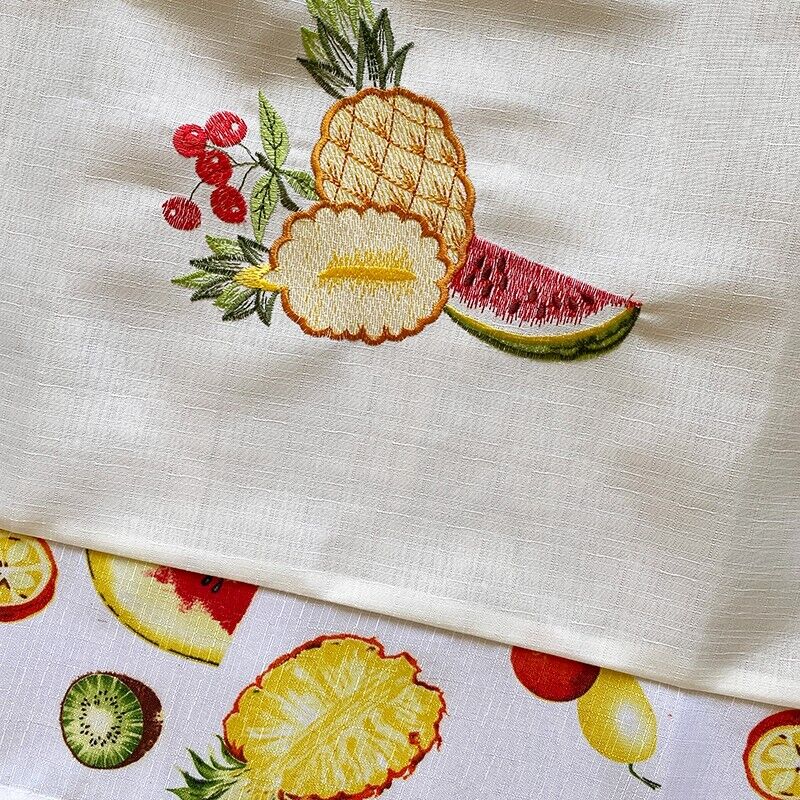 3 Piece Kitchen Cafe Curtain Fruit Print/Embroidered Kitchen Window Curtain Set