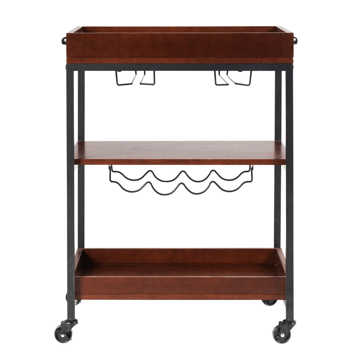 Giantex Kitchen Serving Cart Utility Trolley Cart 3-Tier Shelf w/ Glass Holder