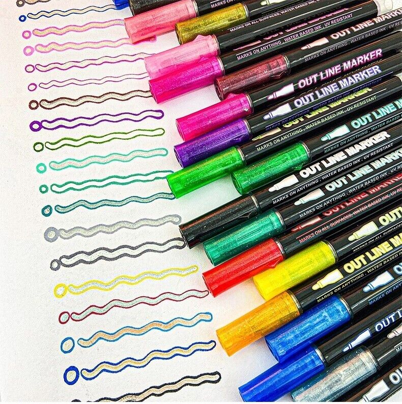 12 Colors Outline Markers Double Line Pens Art Drawing DIY Art Craft Projects