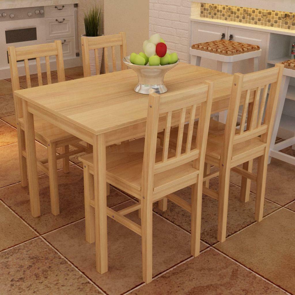 5 Piece Solid Wooden Dining Dinner Breakfast Table and Seat Chairs Set - Natural