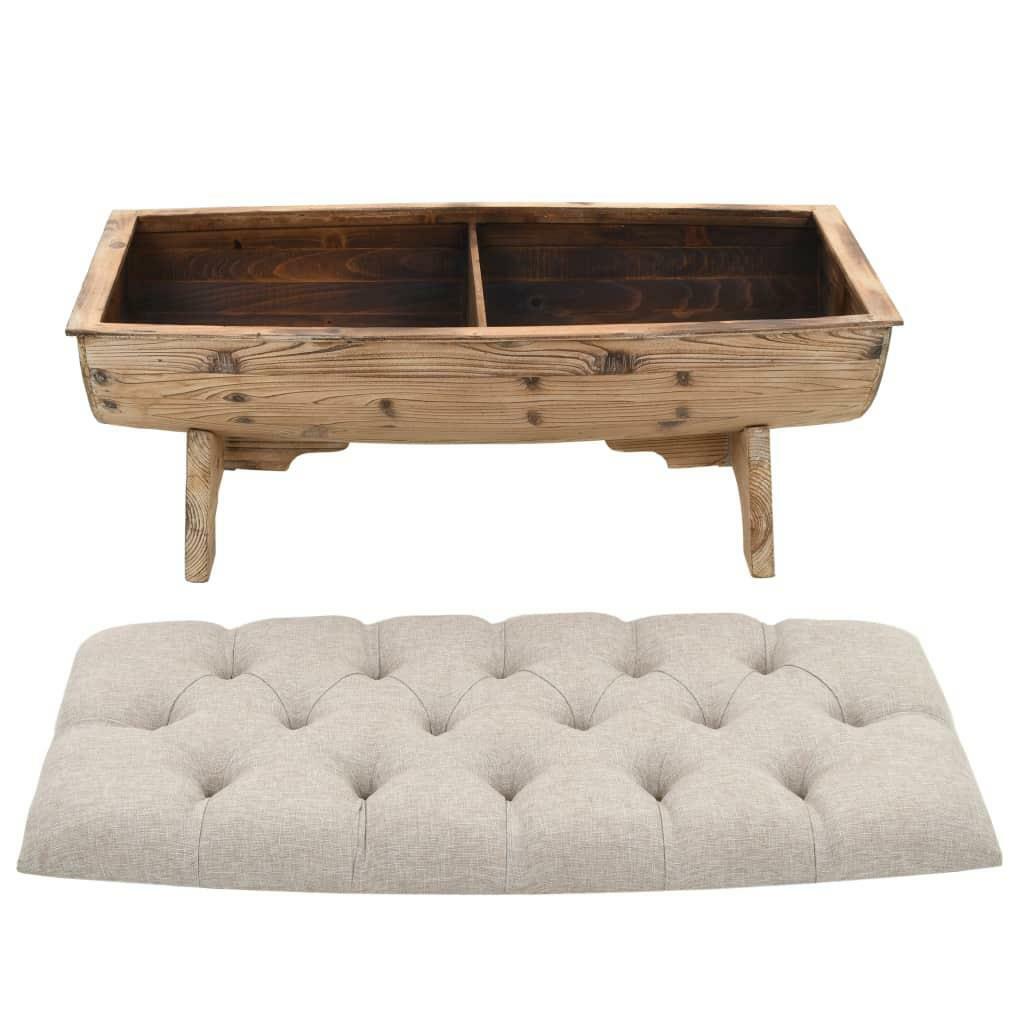 Rustic Look Barrel Wooden Log Long Storage Box Bench Padded Seat Chest Ottoman