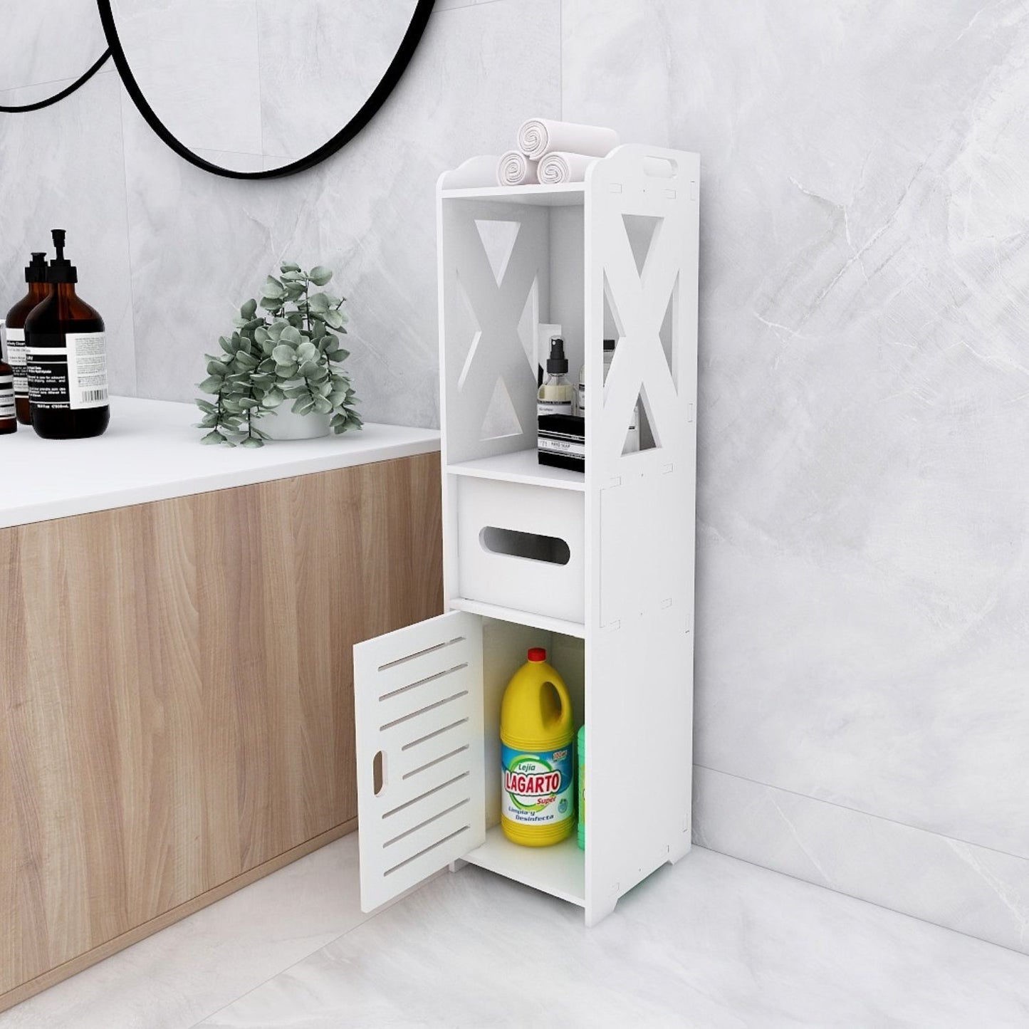 Ekkio Bathroom Cabinet Storage Shelf Toilet Holder Cupboard Laundry Doors