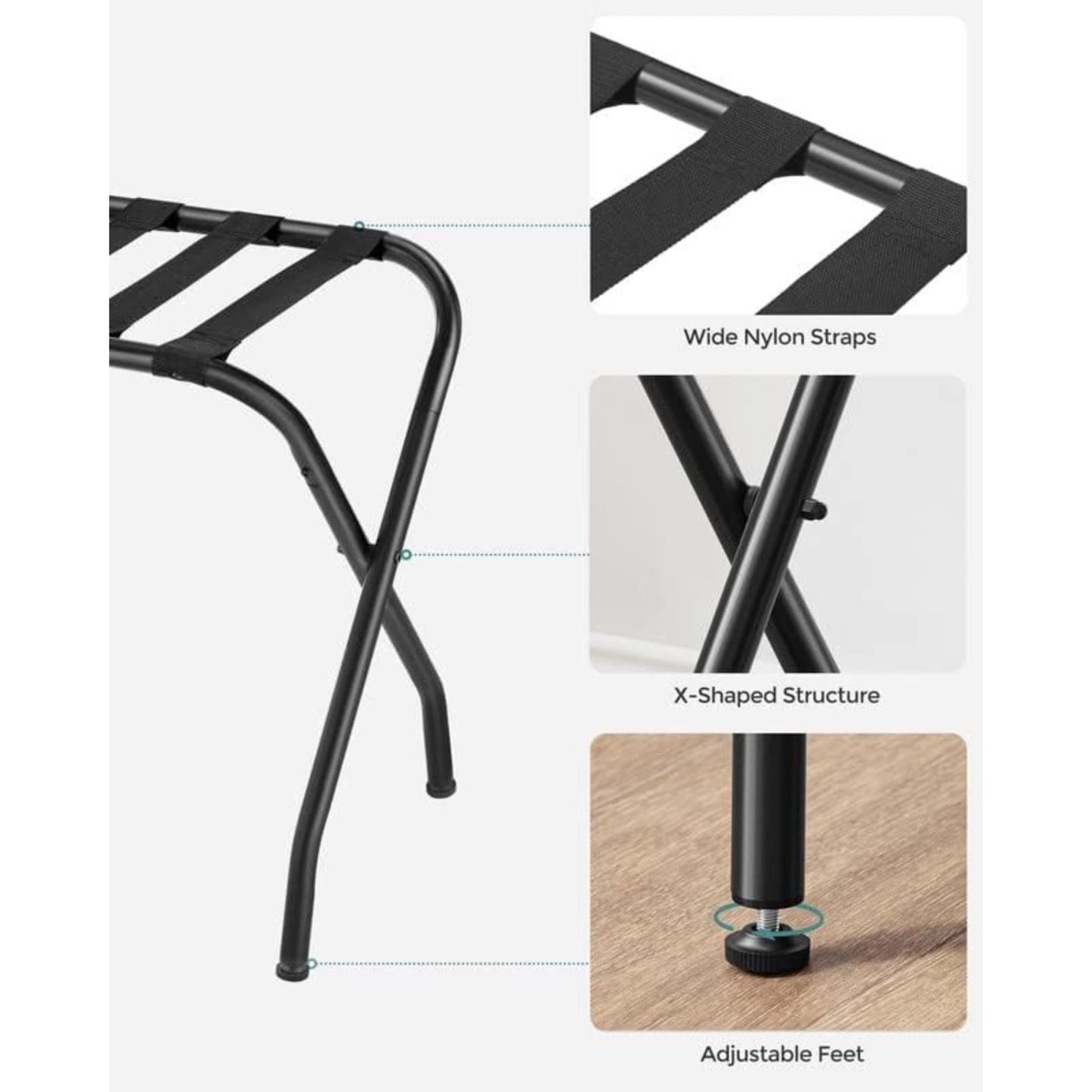 SONGMICS Steel Folding Luggage Rack 1 Pack Black RLR64B