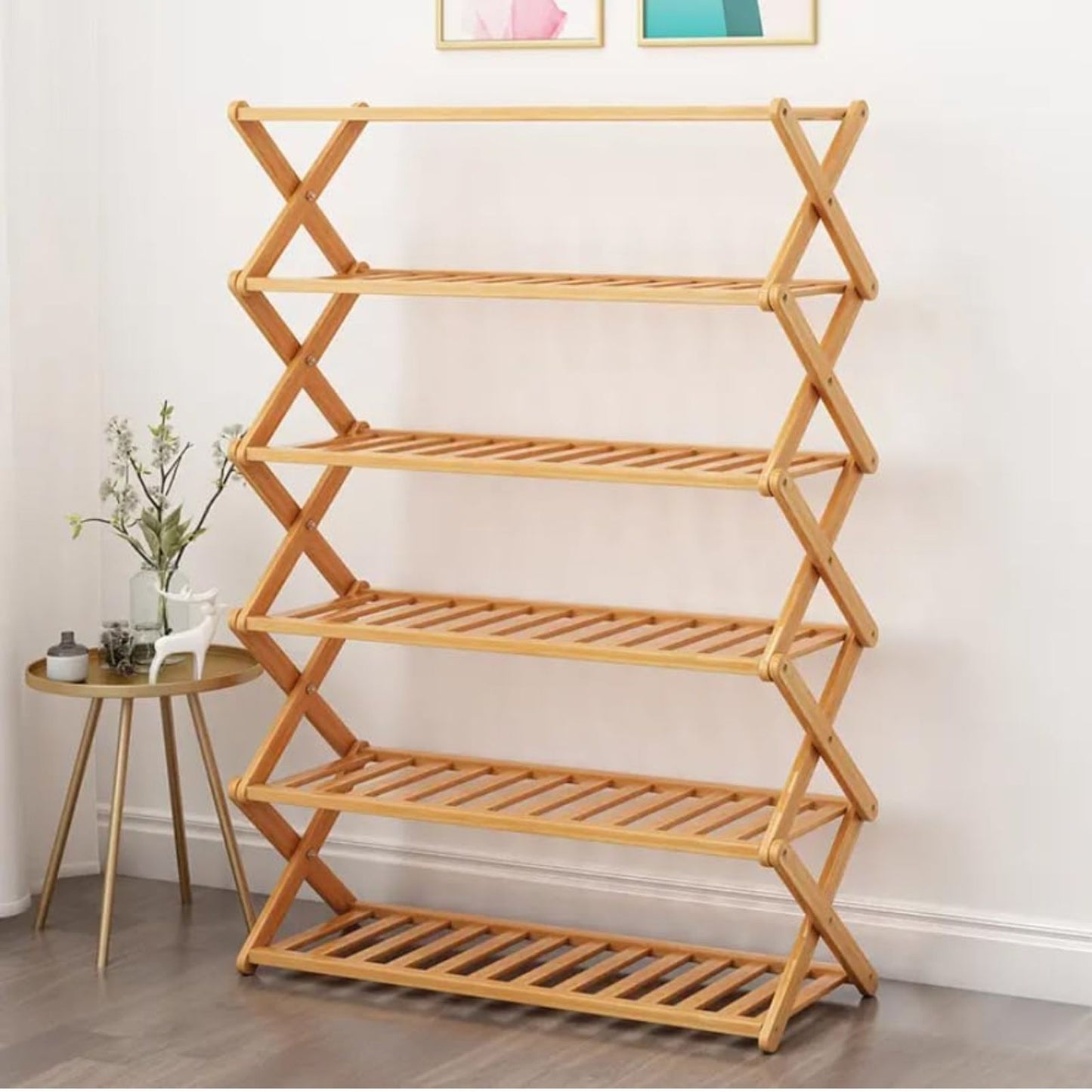 EKKIO 6 Tier Foldable Bamboo Shoe Rack