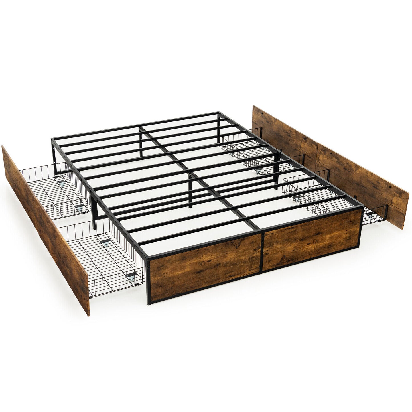 Giantex Bed Frame Queen Size 4-Drawer Platform Mattress Foundation Industrial