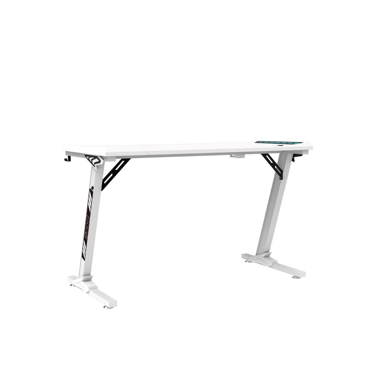 Ekkio Ergonomic Carbon Fibre Textured RGB Gaming Desk Z Shape White 140cm